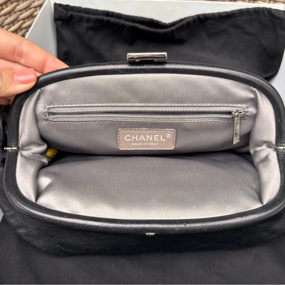 Authentic CHANEL RARE black mini rock & chain silver hardware bag